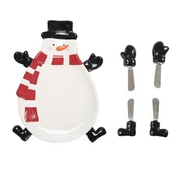 Christmas Holiday Party Supply Guide - Snowman Bowl with Butter Knives